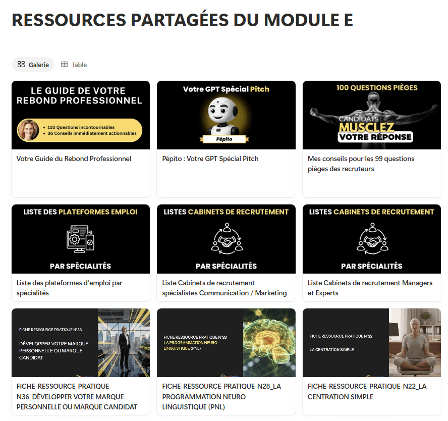 Ressources partagées du module E