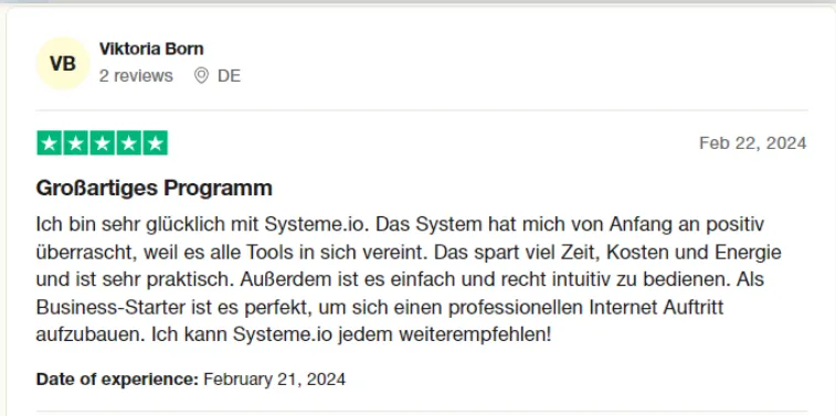 Kundenbewertung zu systeme.io 