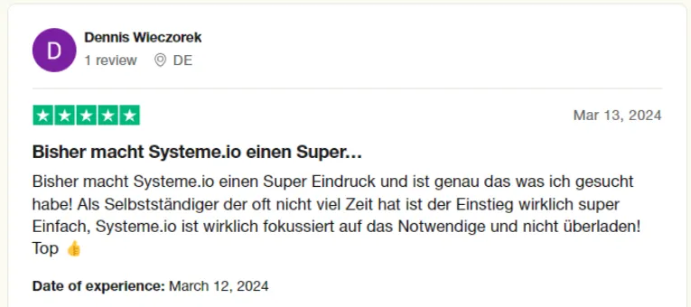 Kundenbewertung zu systeme.io 