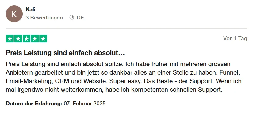 Kundenbewertung zu systeme.io 