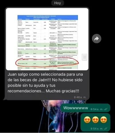 Juan salgo como seleccionada para una de las becas de Jaén!!! No hubiese sido posible sin tu ayuda y tus recomendaciones...