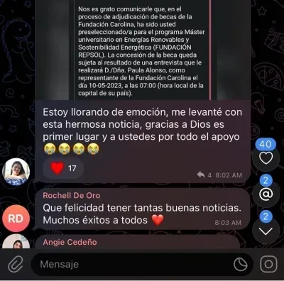 Estoy llorando de emoción, me levanté con esta hermosa noticia, gracias a Dios es primer lugar y a ustedes por todo el apoyo. (Imagen de notificación de aceptación de beca)