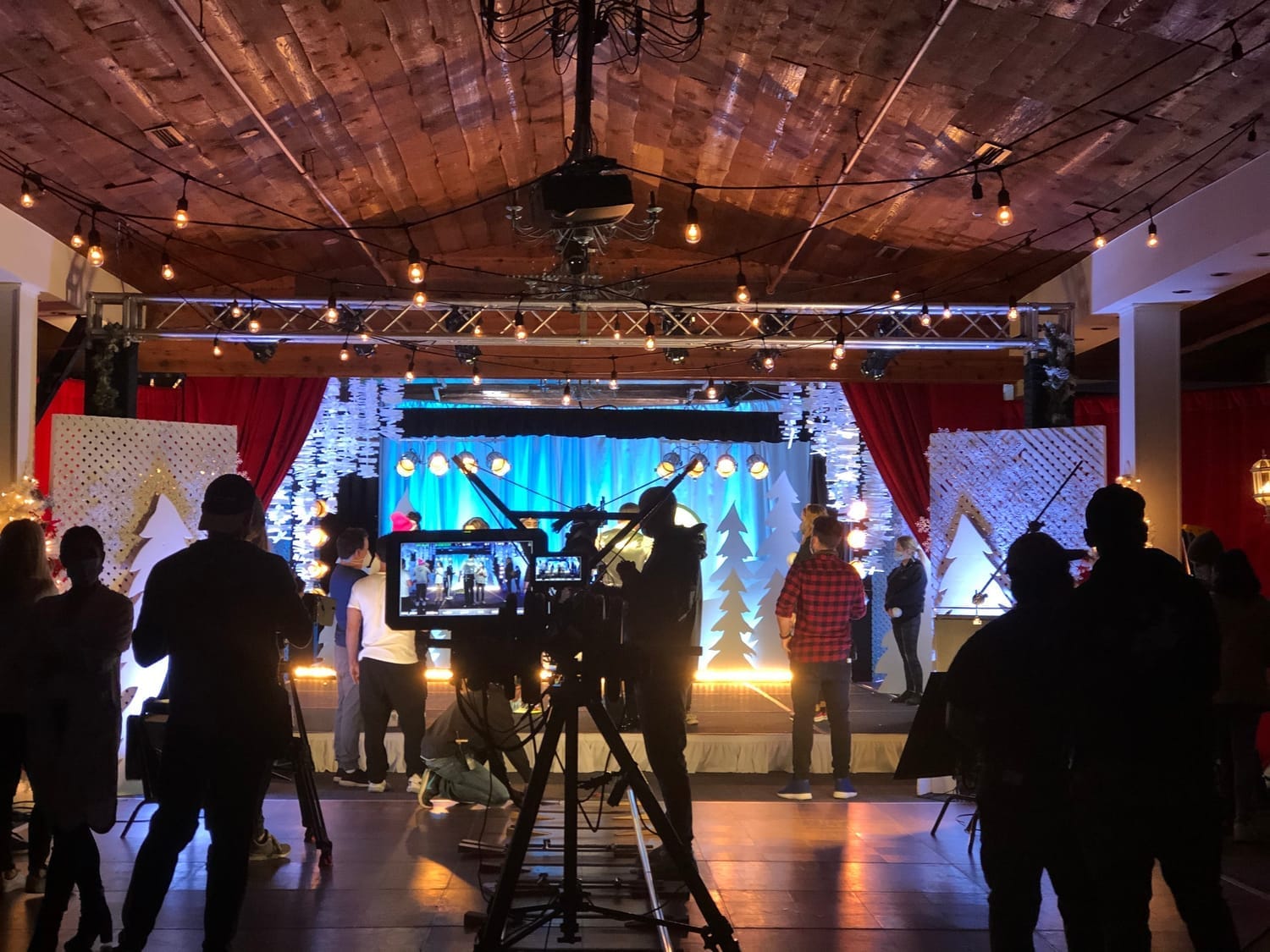 Vanessa Fox on set filming a scene for the movie Christmas Dance Reunion