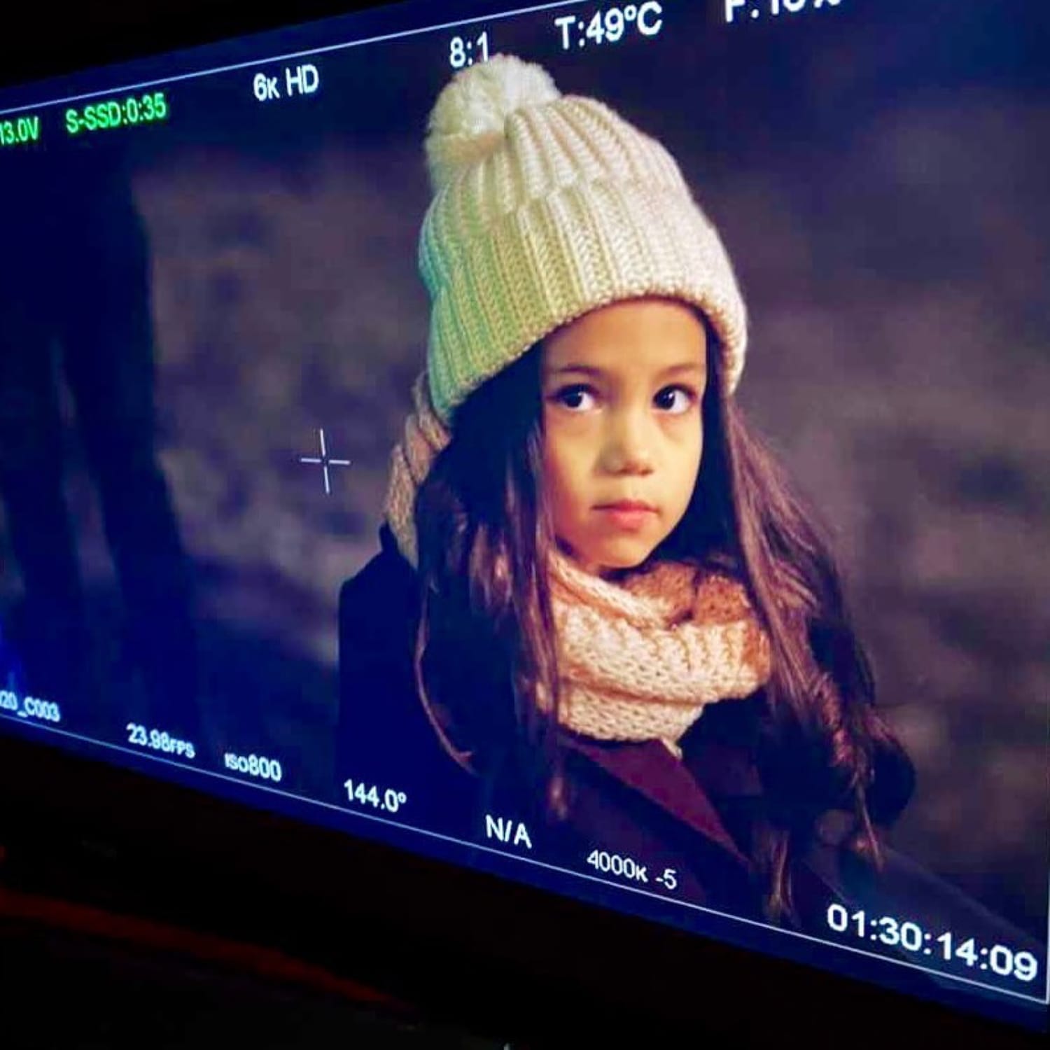 Vanessa Fox on the director’s monitor during a night scene for Christmas Dance Reunion