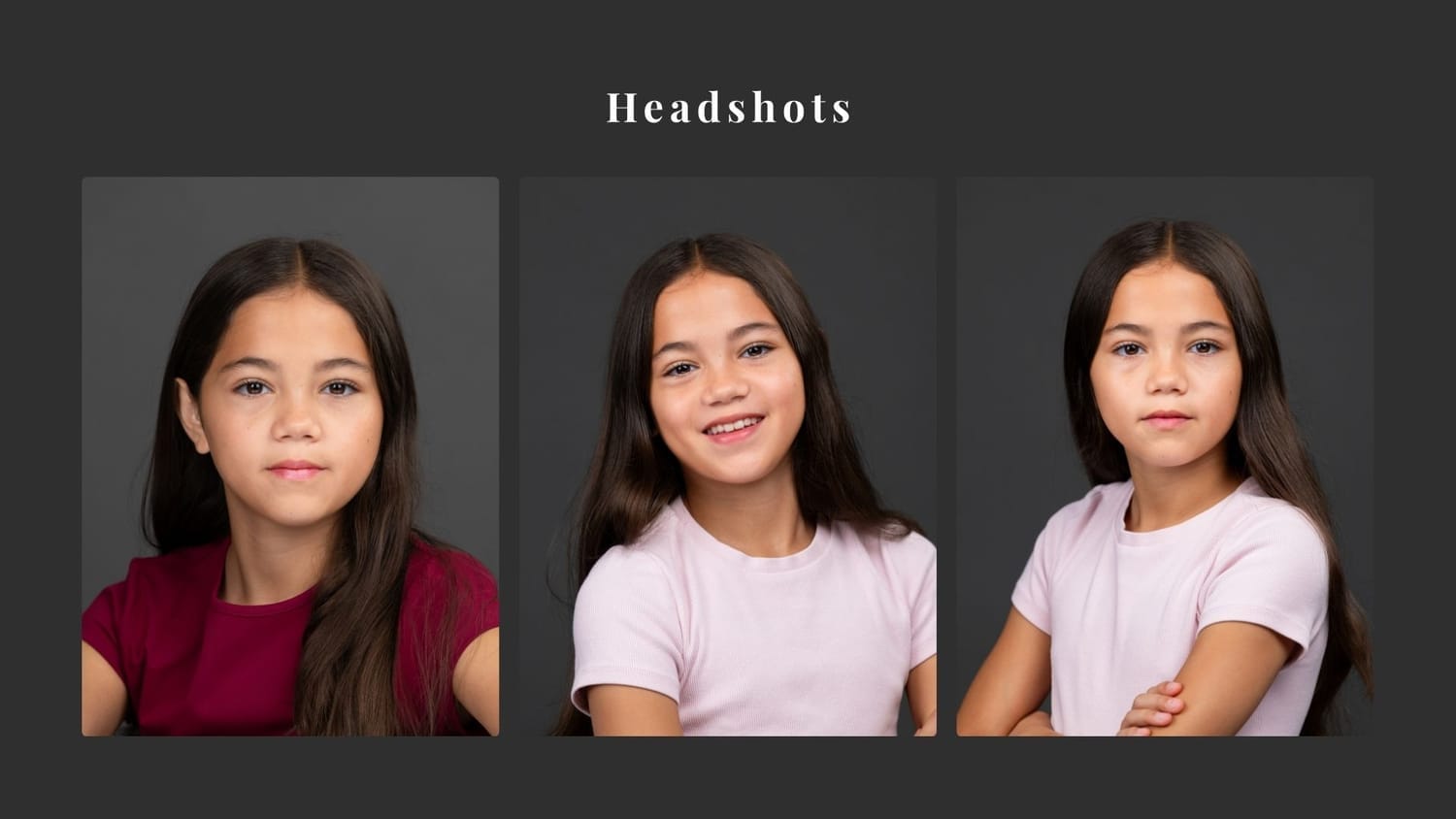 Professional headshots of Vanessa Fox, Canadian child and teen actress, showcasing natural expression and on-camera presence