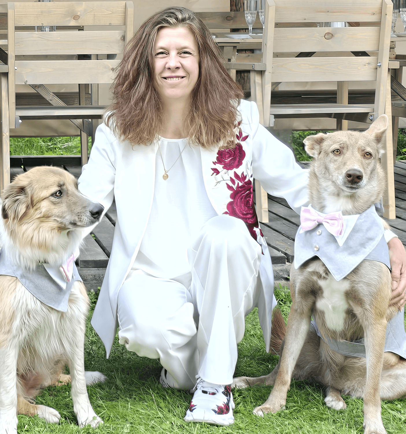 Nathalie, formatrice diplômée en massage canin, avec deux Border Collies