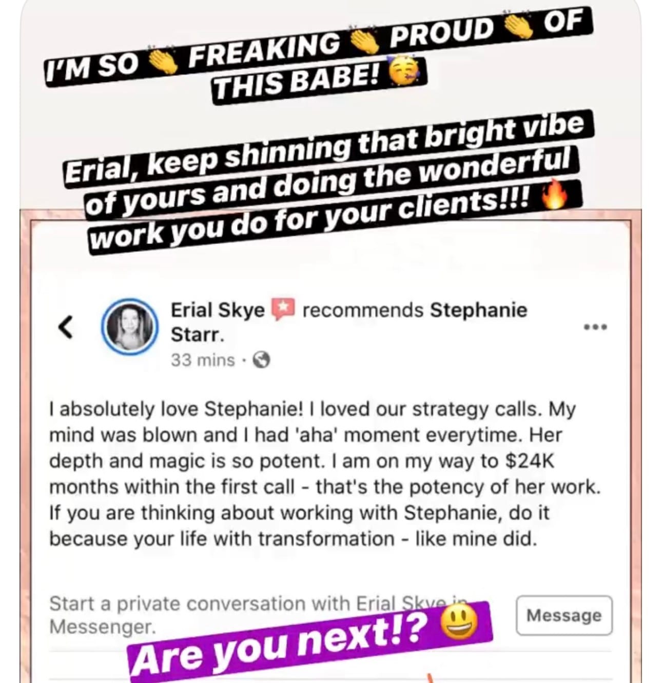 Client result shared with Stephanie Starr