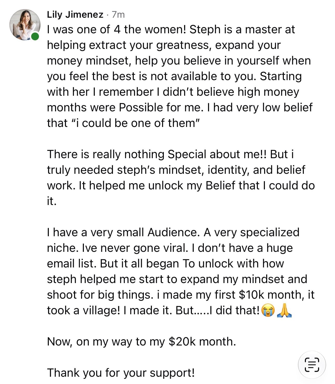 Client result shared with Stephanie Starr