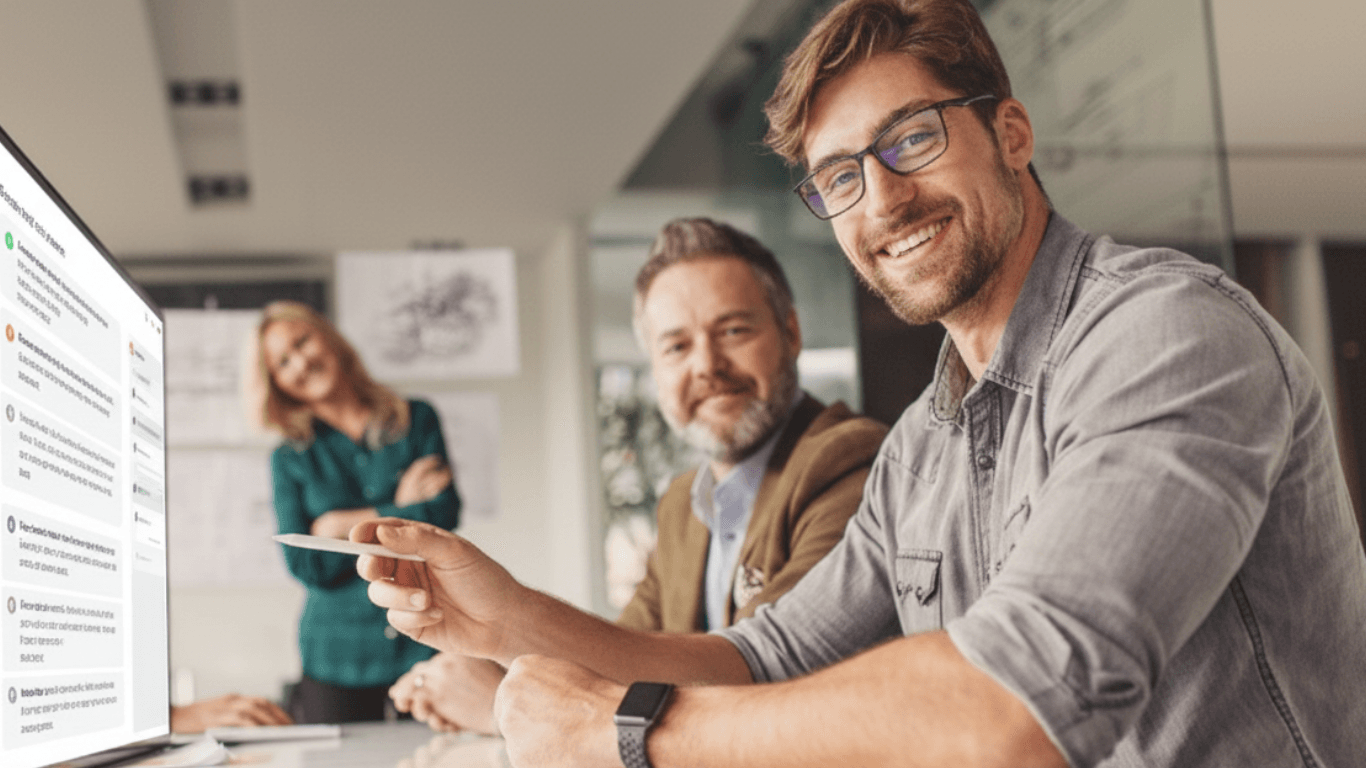 Mesterséges intelligencia üzleti alkalmazása: csapat munka közben irodában