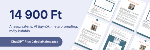 ChatGPT üzleti alkalmazása e-book – 140 oldalas gyakorlati útmutató prompt stratégiákkal és üzleti példákkal, 14 900 Ft-os áron.