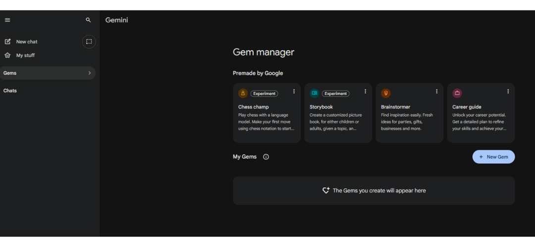 Képernyőfotó arról, hogy a Google Gemini-n belül hol lehet AI asszisztenst létrehozni