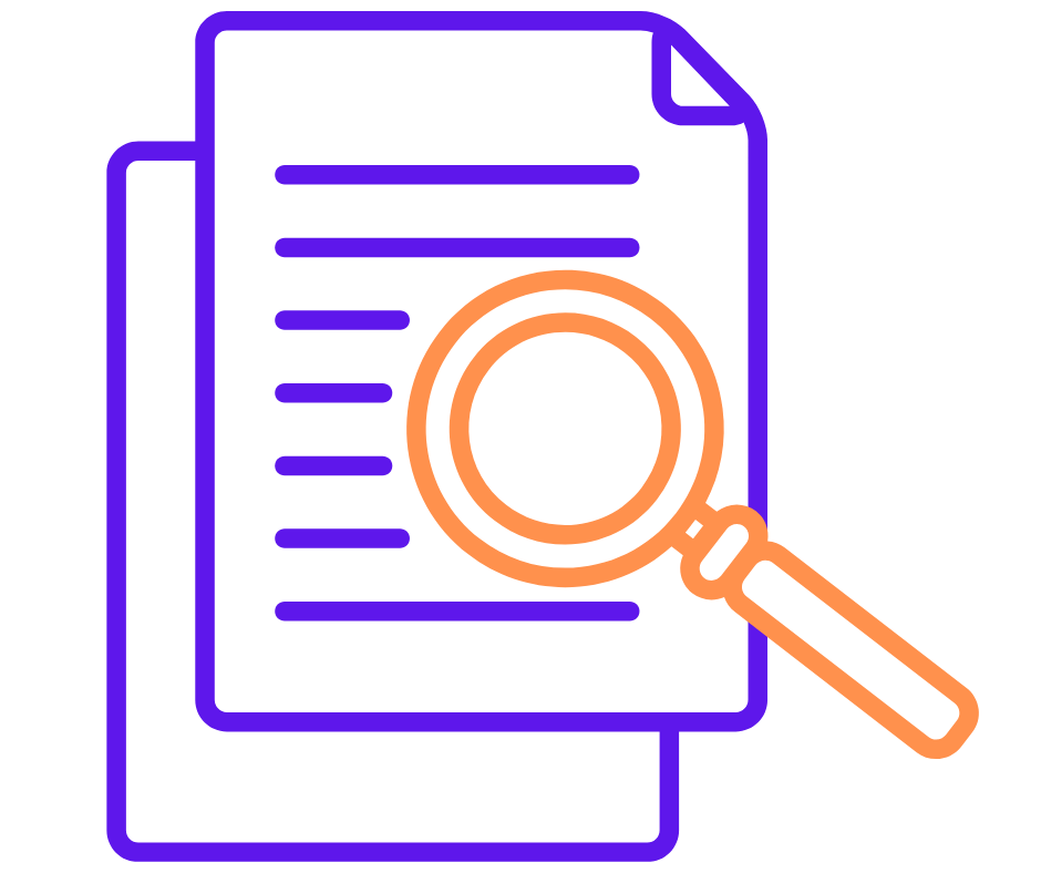 Graphic drawing of a magnifying glass looking at a document