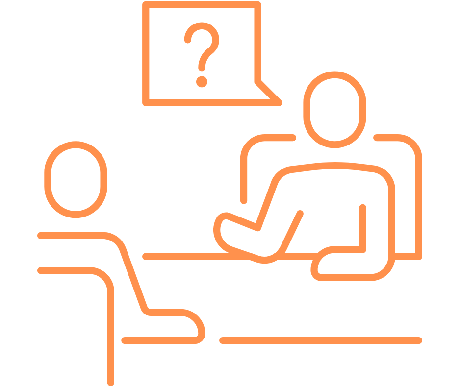 Line drawing of two people in a job interview