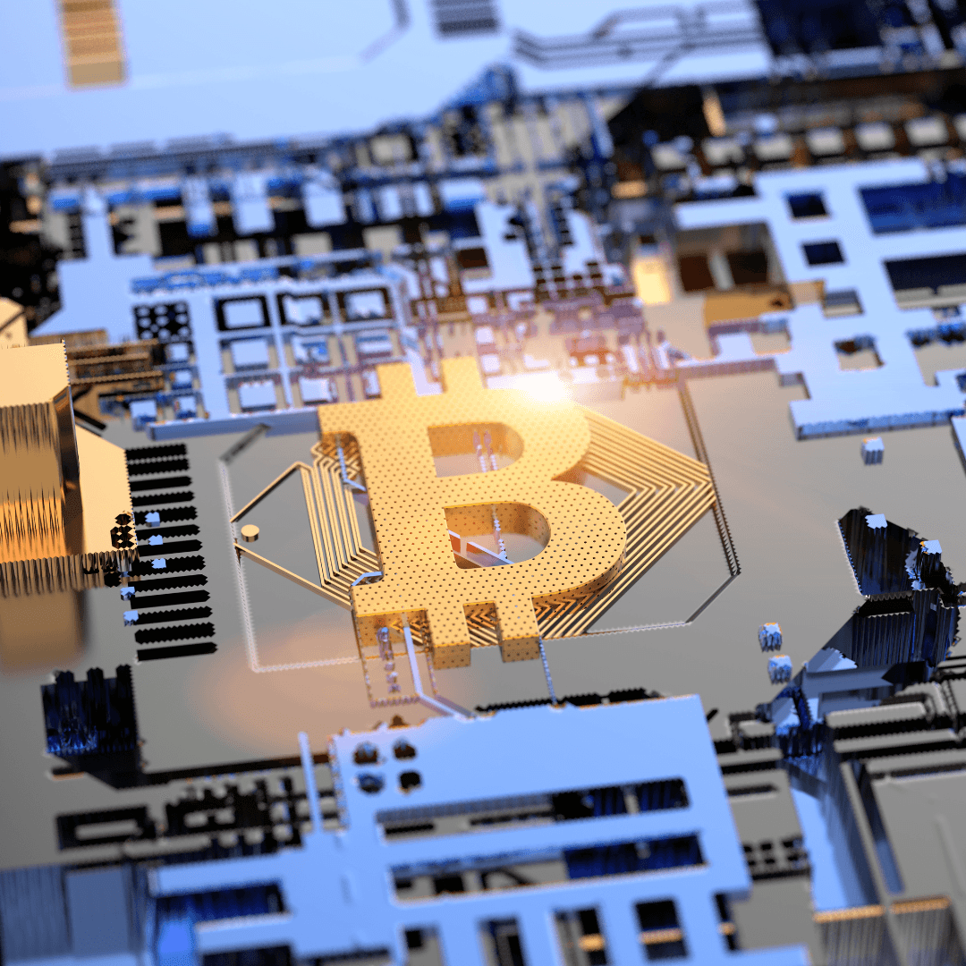 bitcoin in einem sack und eine hacke