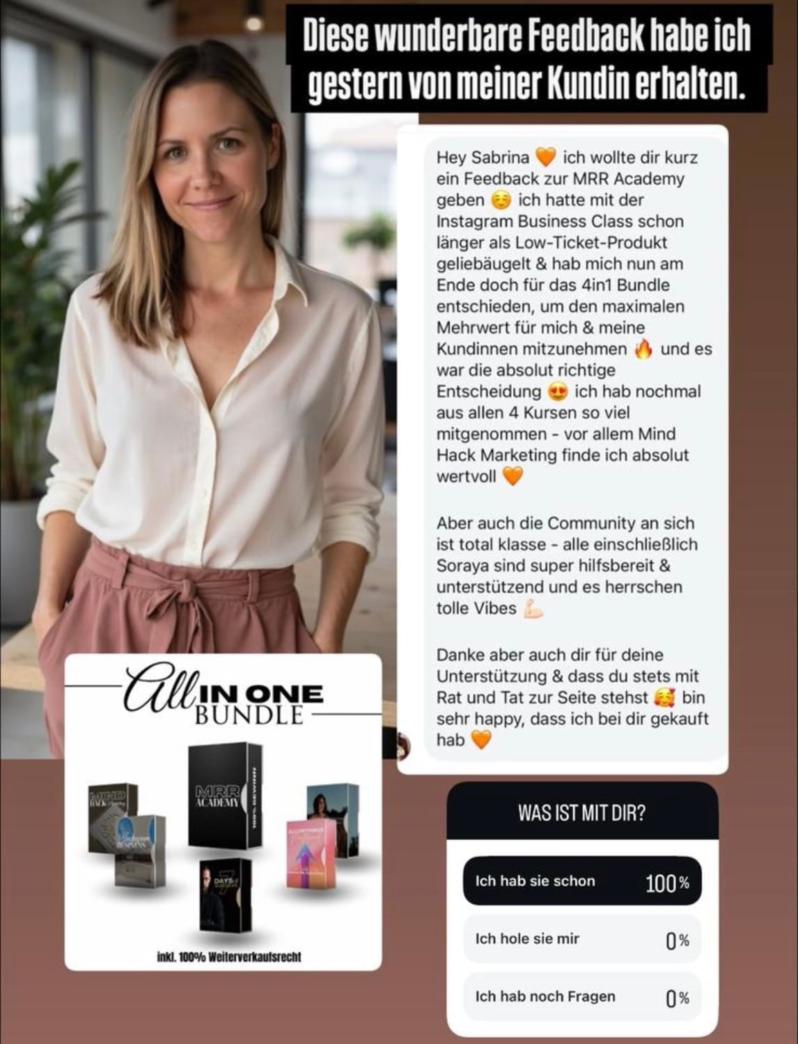 „Instagram-Story-Grafik mit motivierenden Texten über ein erfolgreiches Kennenlern-Call. Oben steht: ‚So ein toller Call, ich habe mich sehr gefreut dich kennenlernen zu dürfen.‘ Darunter ein rosa Textbanner mit: ‚Noch mehr freue ich mich auf unsere gemeinsame Reise.‘ In der Mitte ein Textfeld: ‚Wenn du etwas machst, was dir Spaß macht, wofür du brennst und was dir Freiheit in sämtlichen Belangen gibt…‘ Daneben ein Screenshot einer positiven Nachricht nach dem Call. Unten links steht ‚I Love‘, daneben ein Emoji mit Herzaugen. Hintergrundbild zeigt ein Lavendelfeld und ein helles Haus bei Sonnenuntergang.“