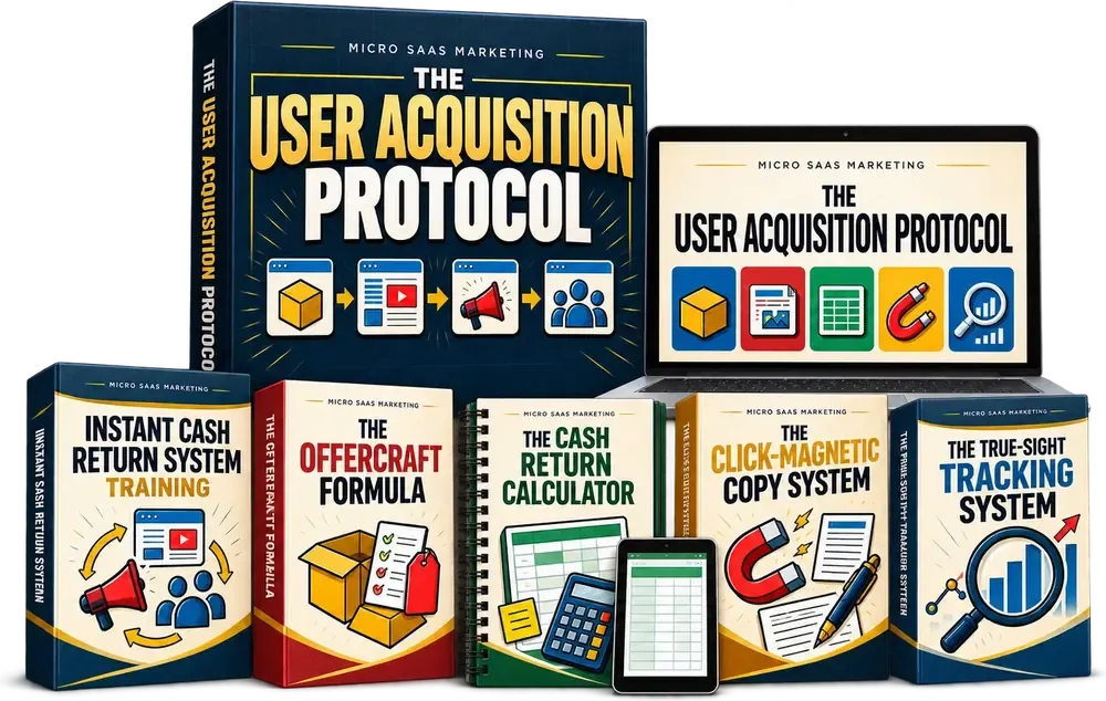 The User Acquisition Protocol: training, OfferCraft Formula, Cash Return Calculator, Click-Magnetic Copy System and True-Sight Tracking System