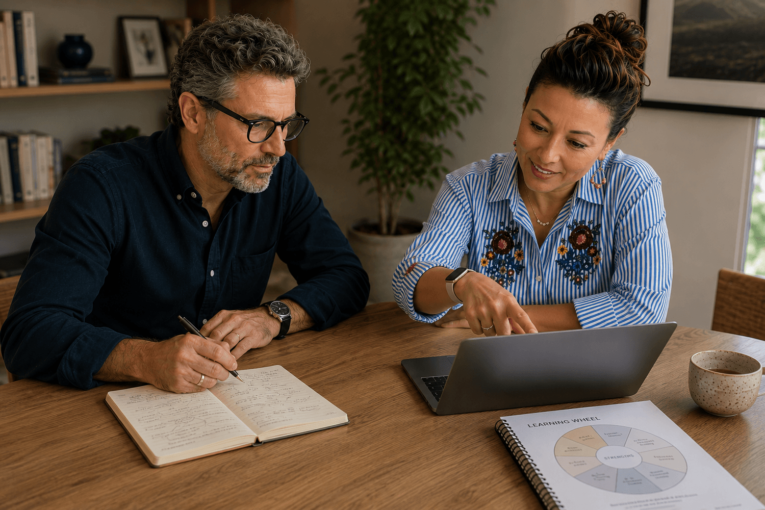 Two professionals working together to shape expertise into practical digital learning products.