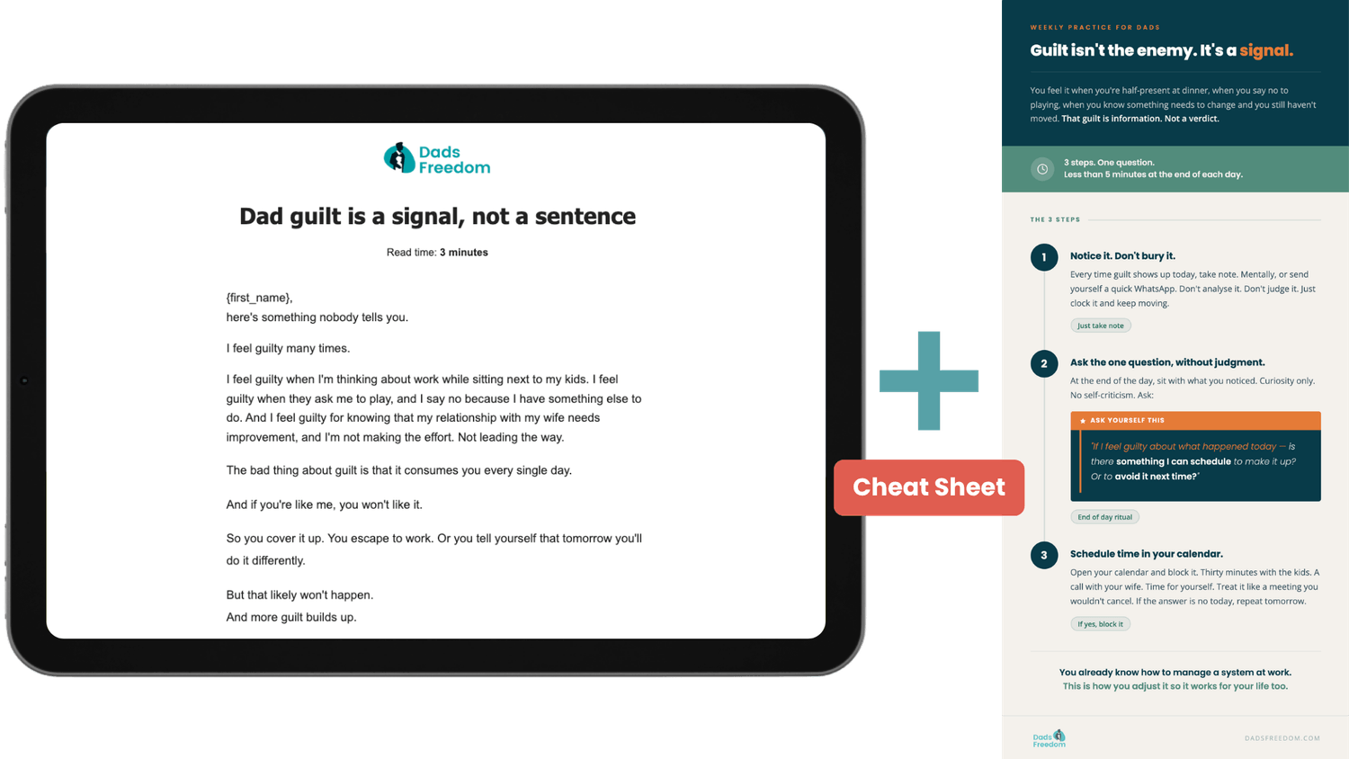 Mockup of Dads Freedom Newsletter and Cheat Sheet
