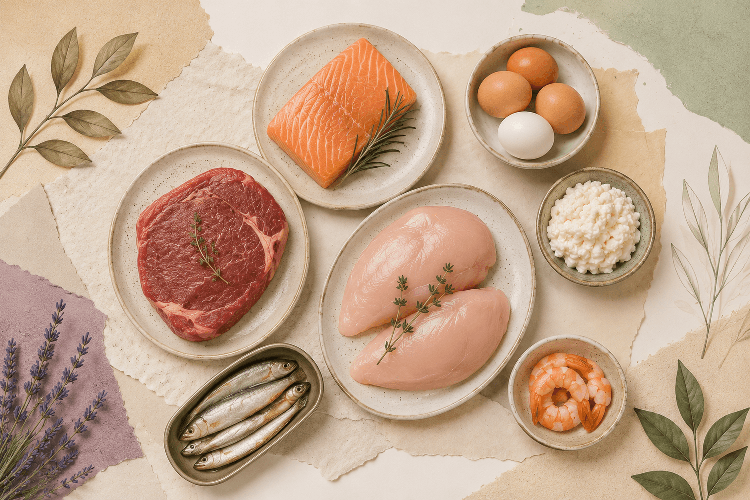 Photographie élégante d'œufs et d'aliments riches en protéines