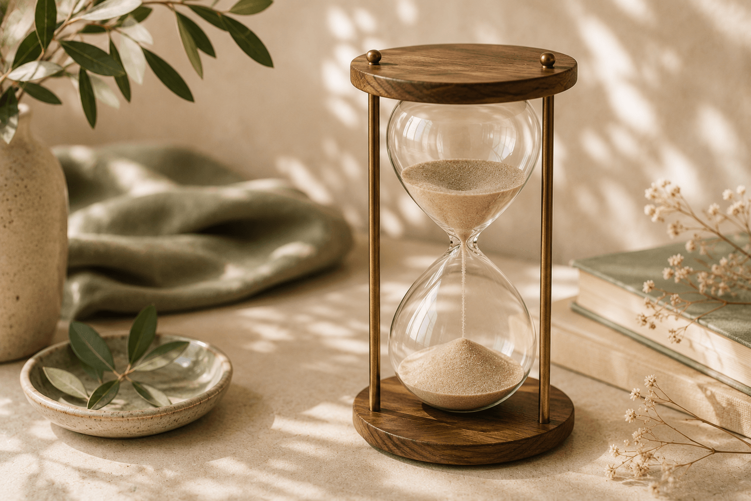 Photographie élégante d'une horloge ancienne et d'un sablier