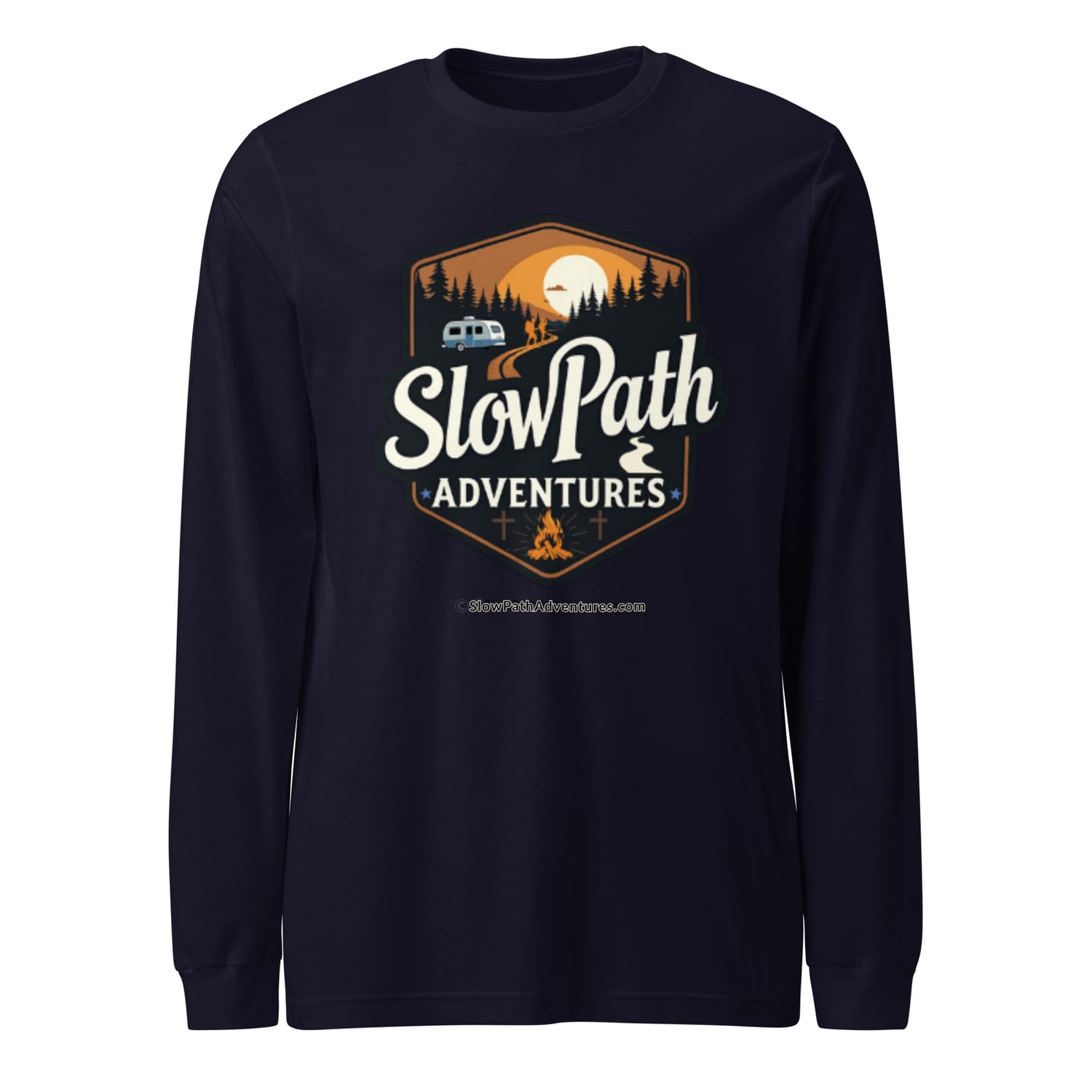 Navy Slow Path Adventures Logo Long Sleeved T Shirt