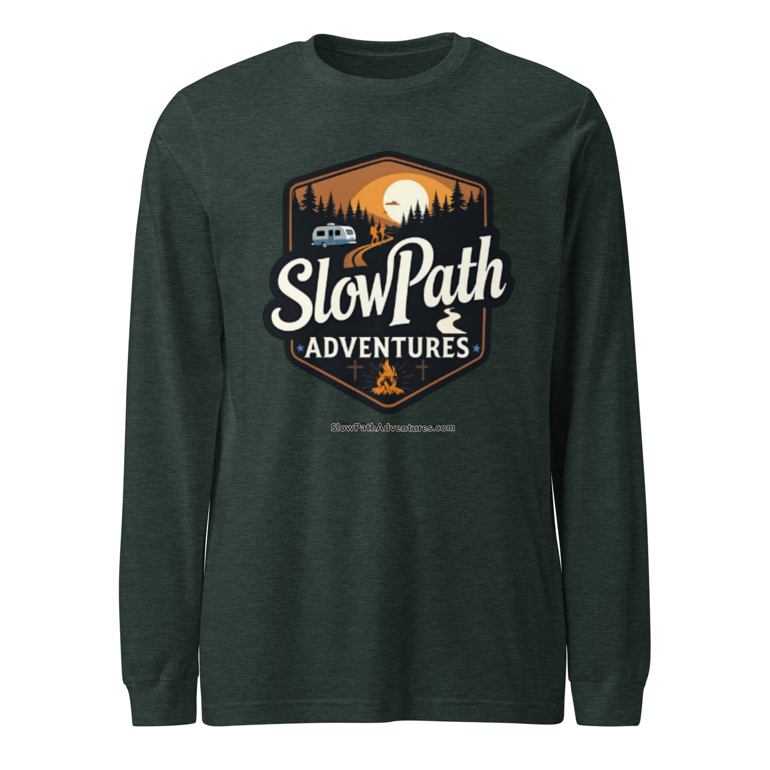 Heather Forest Slow Path Adventures Logo Long Sleeved T Shirt