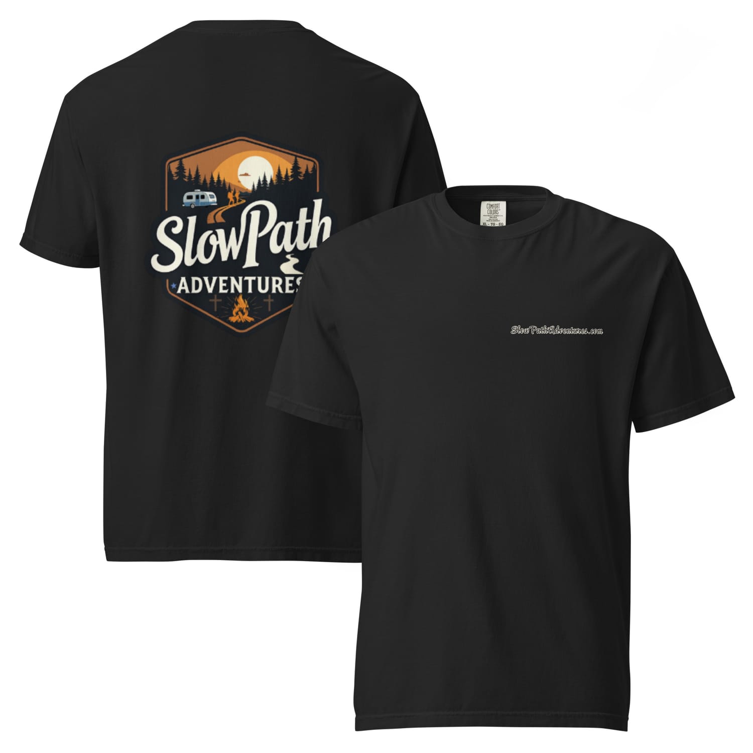 Slow Path Adventures Logo on Back Web on Front