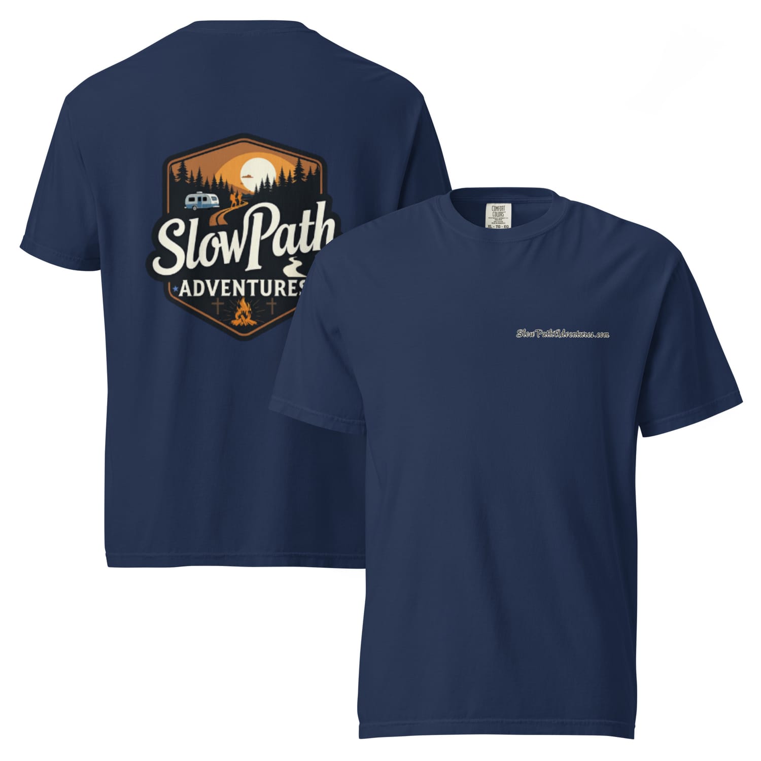 True Navy Slow Path Adventures Logo on Back T Shirt