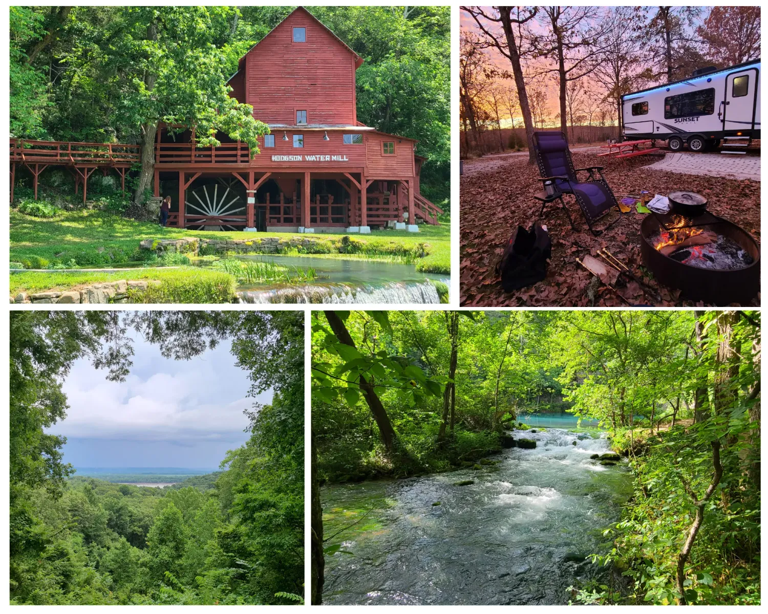 Hodgsdon Water Mill, Campground, Ozarks view, Alley Spring National Scenic Waterway collage