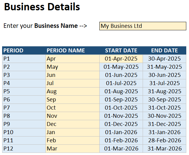 business details canada bookkeeping template