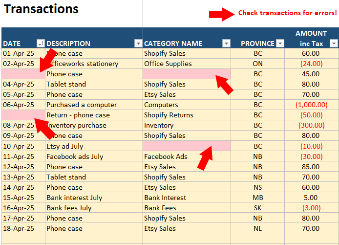 error checking canada bookkeeping template