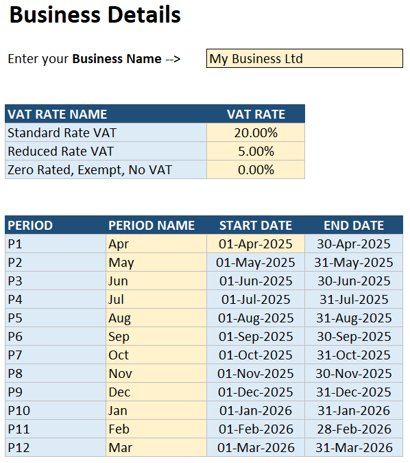 business details uk bookkeeping template