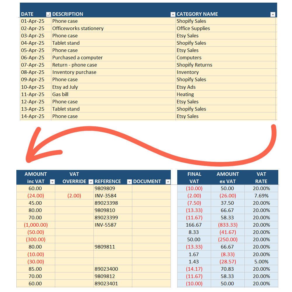 transactions uk bookkeeping template
