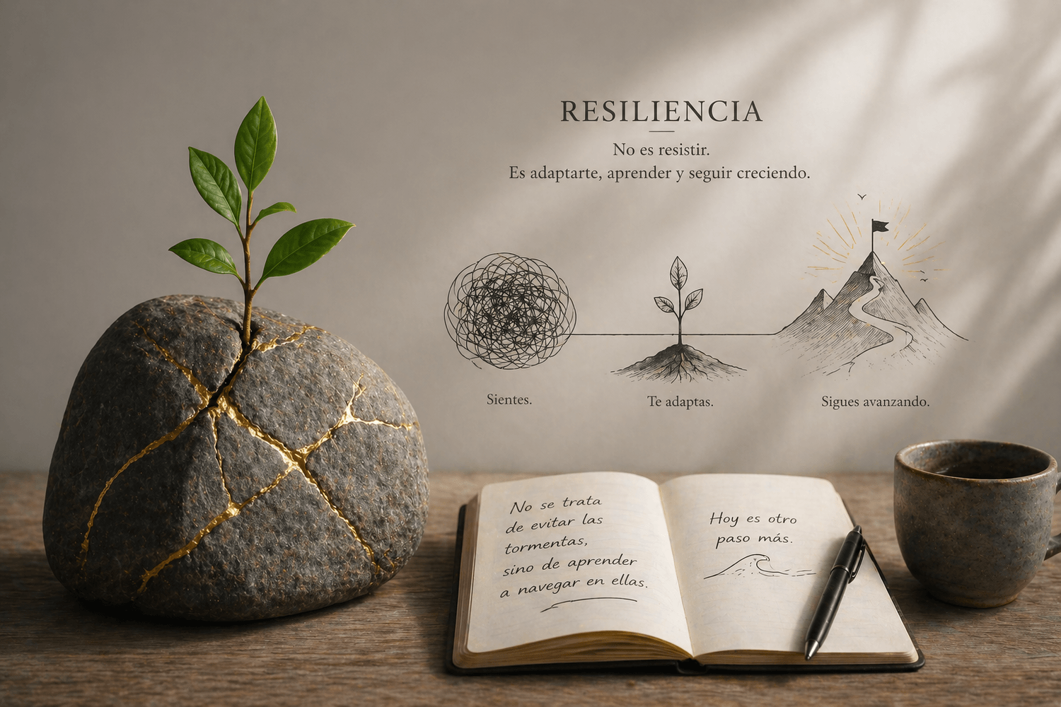 resiliencia, crecimiento personal, desarrollo emocional, superar dificultades, adaptación al cambio, fortaleza interior, aprendizaje continuo, mentalidad positiva, evolución personal, avanzar pese a la adversidad