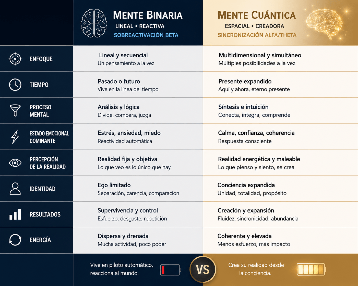 Diferencias entre la mente lineal y la mente cuántica aplicada al desarrollo personal.