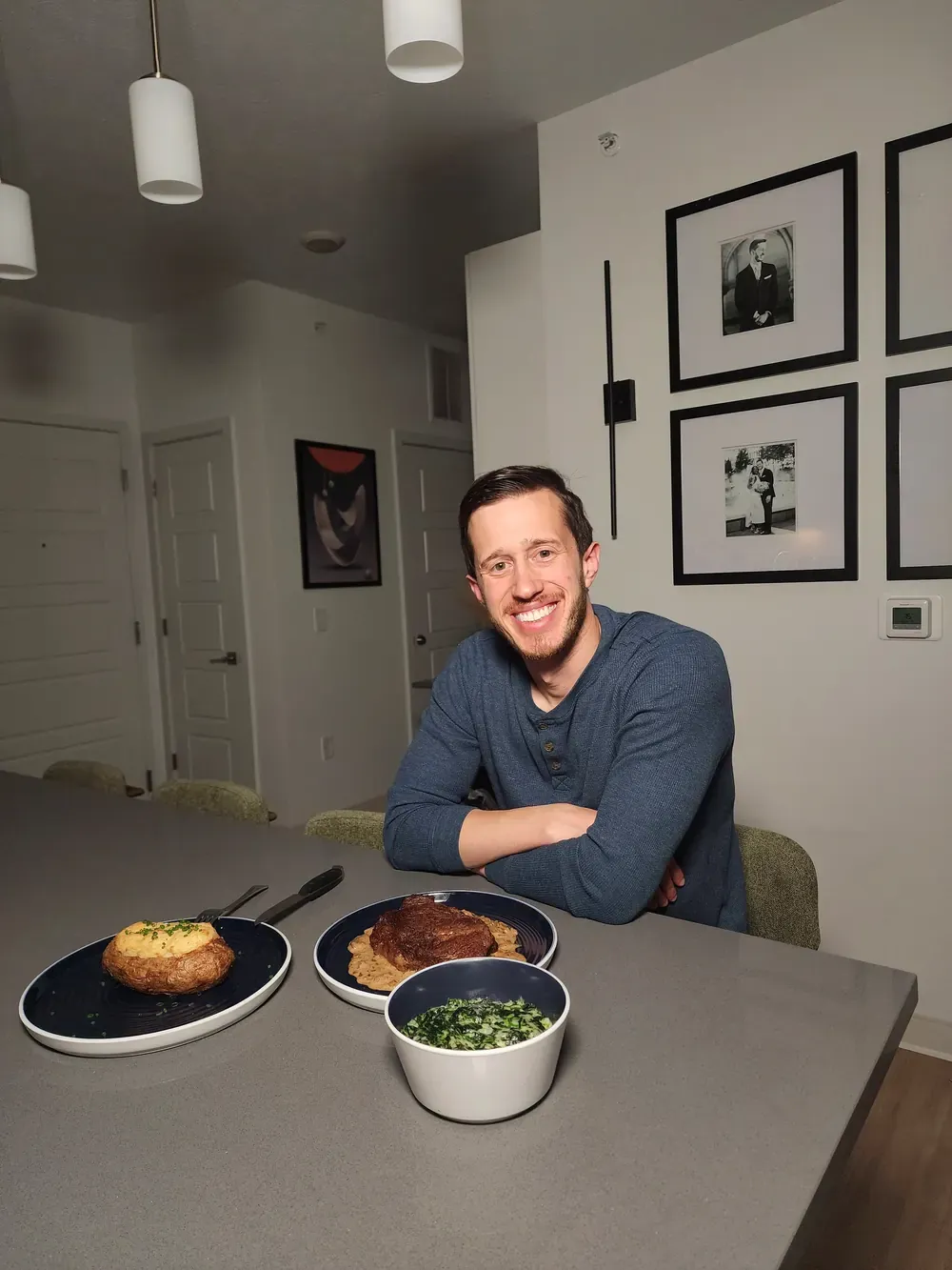 Dinner table with finished skillet meals