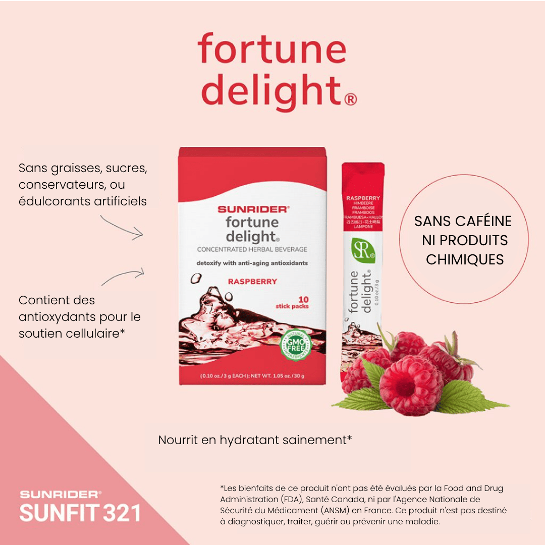 Fortune Delight framboise de Sunrider – boisson végétale antioxydante, sans caféine ni produits chimiques