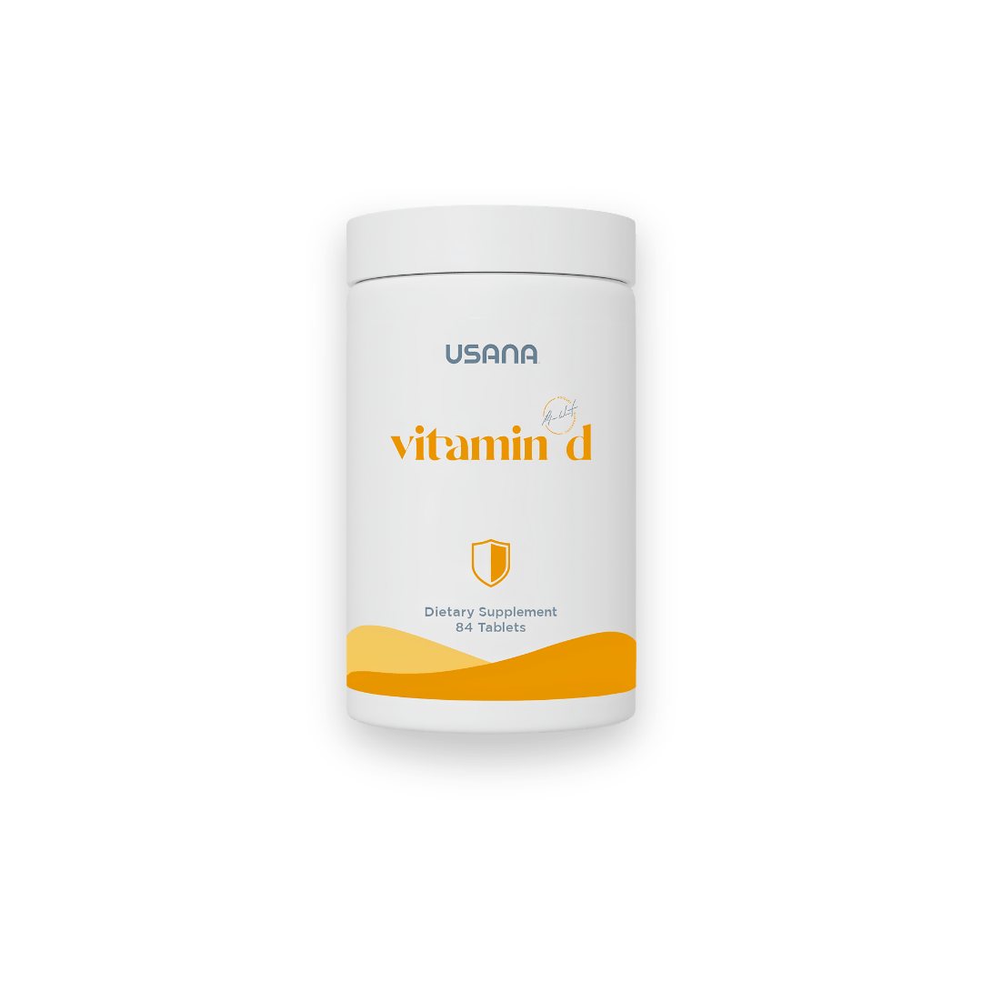 Flacon de suppléments USANA Vitamin D pour le soutien du système immunitaire et de la santé des os.