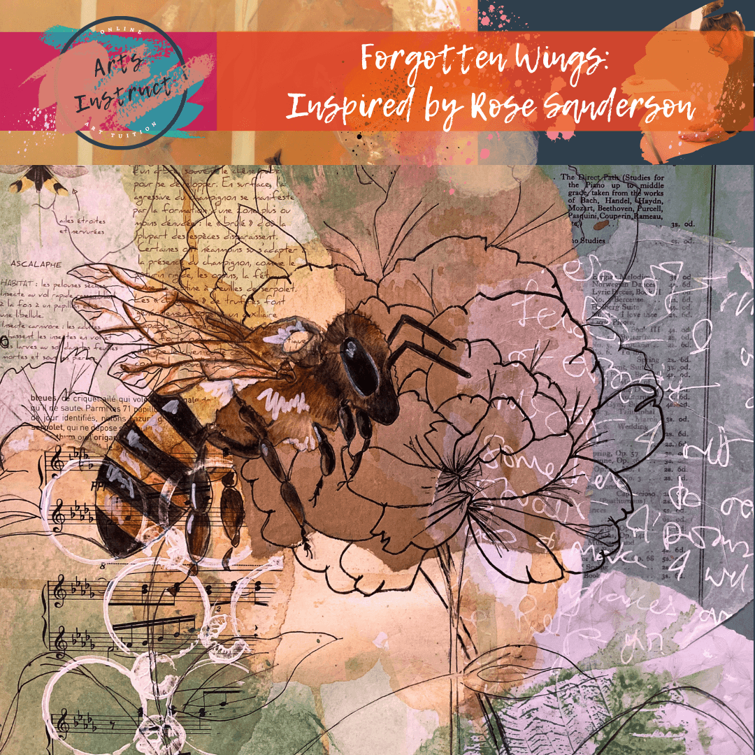 A mixed media lesson inspired by the delicate work of Rose Sanderson. Students learn how to layer materials and how to use tracing to create artwork.