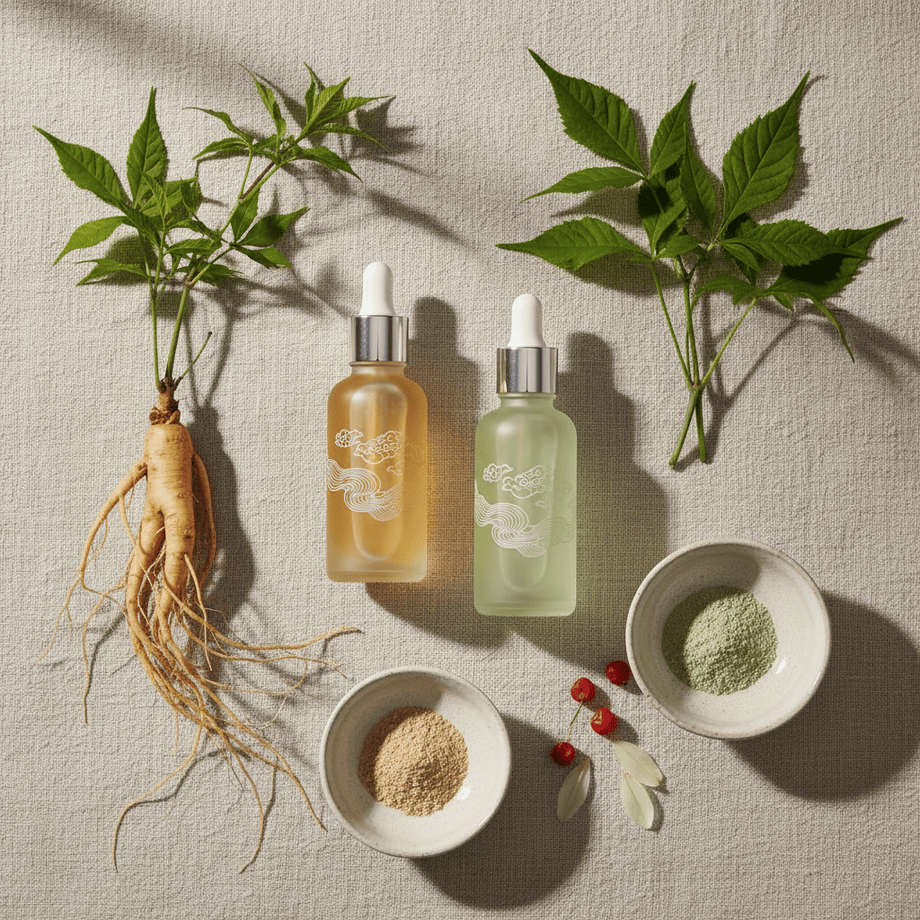 Dual ginseng serums displaying Panax Notoginseng anti-inflammatory benefits versus Panax Ginseng collagen synthesis support