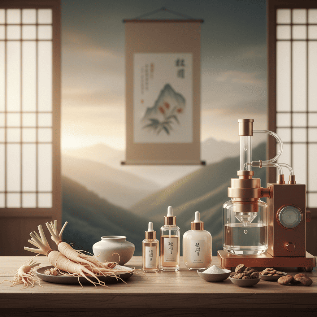 Traditional Asian skincare collection featuring Panax Notoginseng and Korean ginseng formulations for Asian skin types