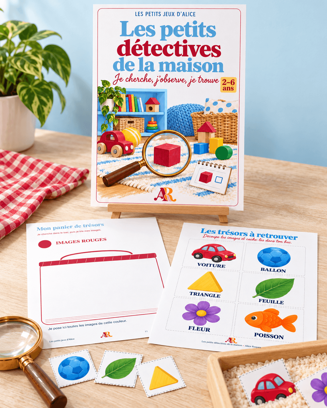 Mise en scène du pack Les petits détectives de la maison, avec images à chercher