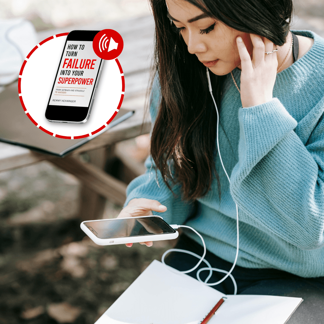 Woman listening to audiobook in the park