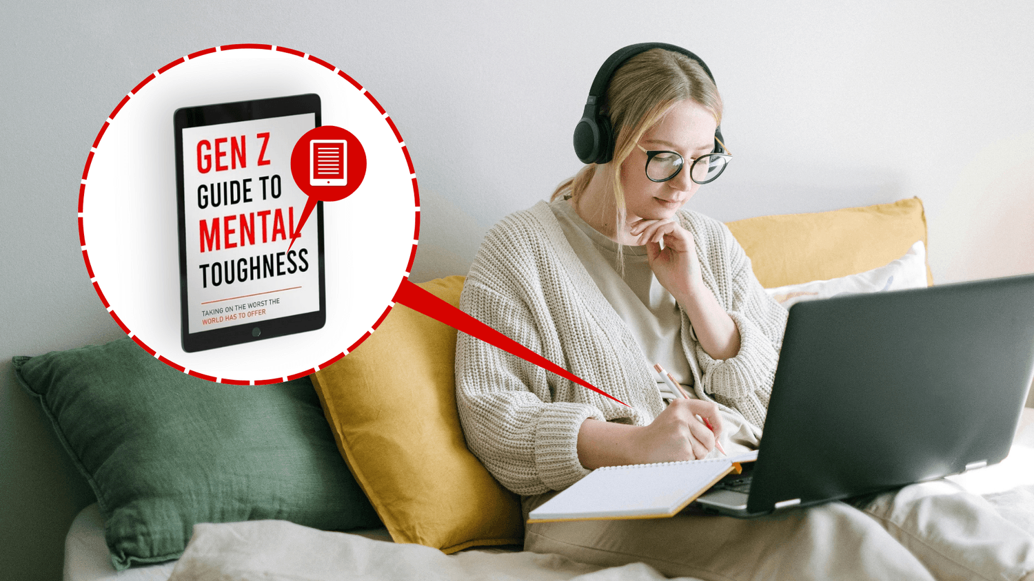 Girl listening to audiobook at home