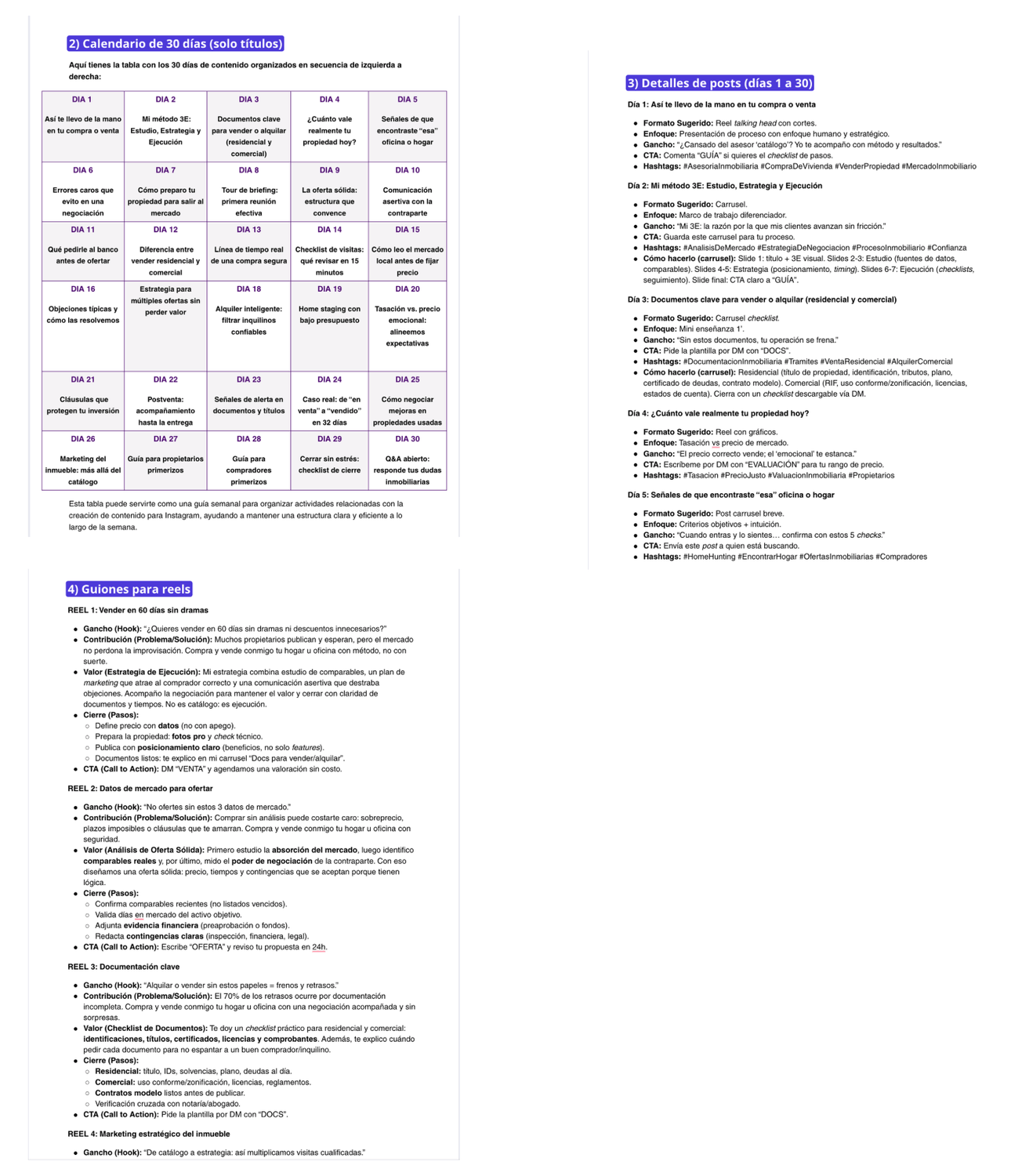 Vistazo del plan de contenido por dentro