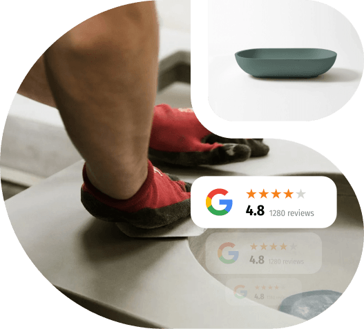 Close up detail of a worker polishing a counter top