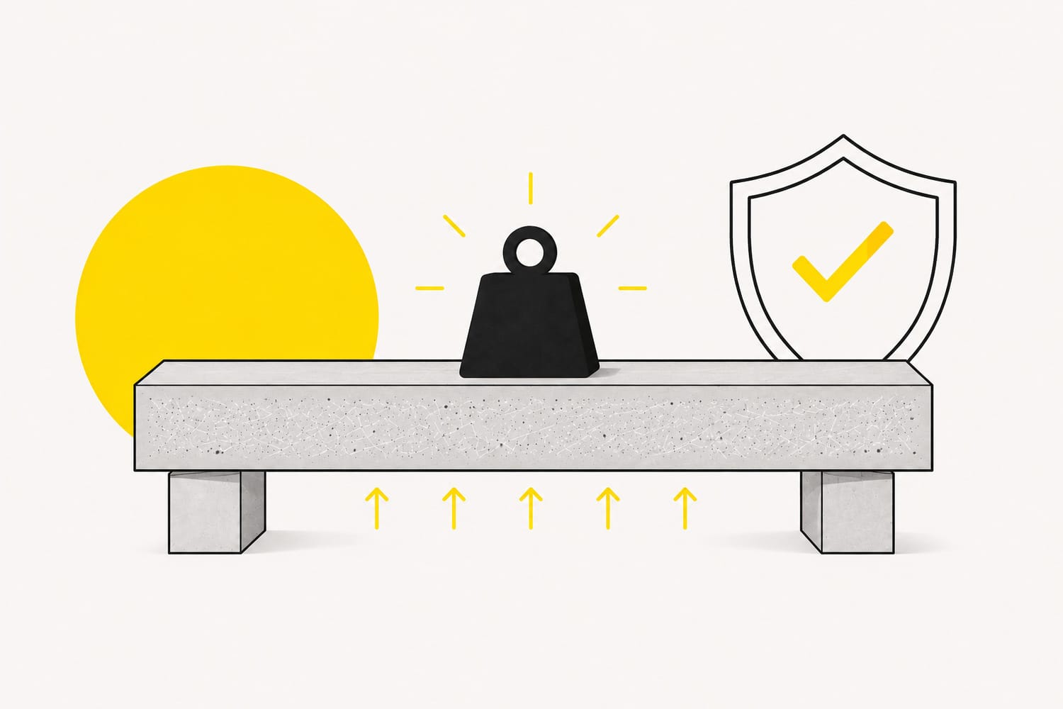 Illustration of a lightweight GFRC concrete bench supporting a heavy load, demonstrating the strength and durability of glass fibre reinforced concrete.