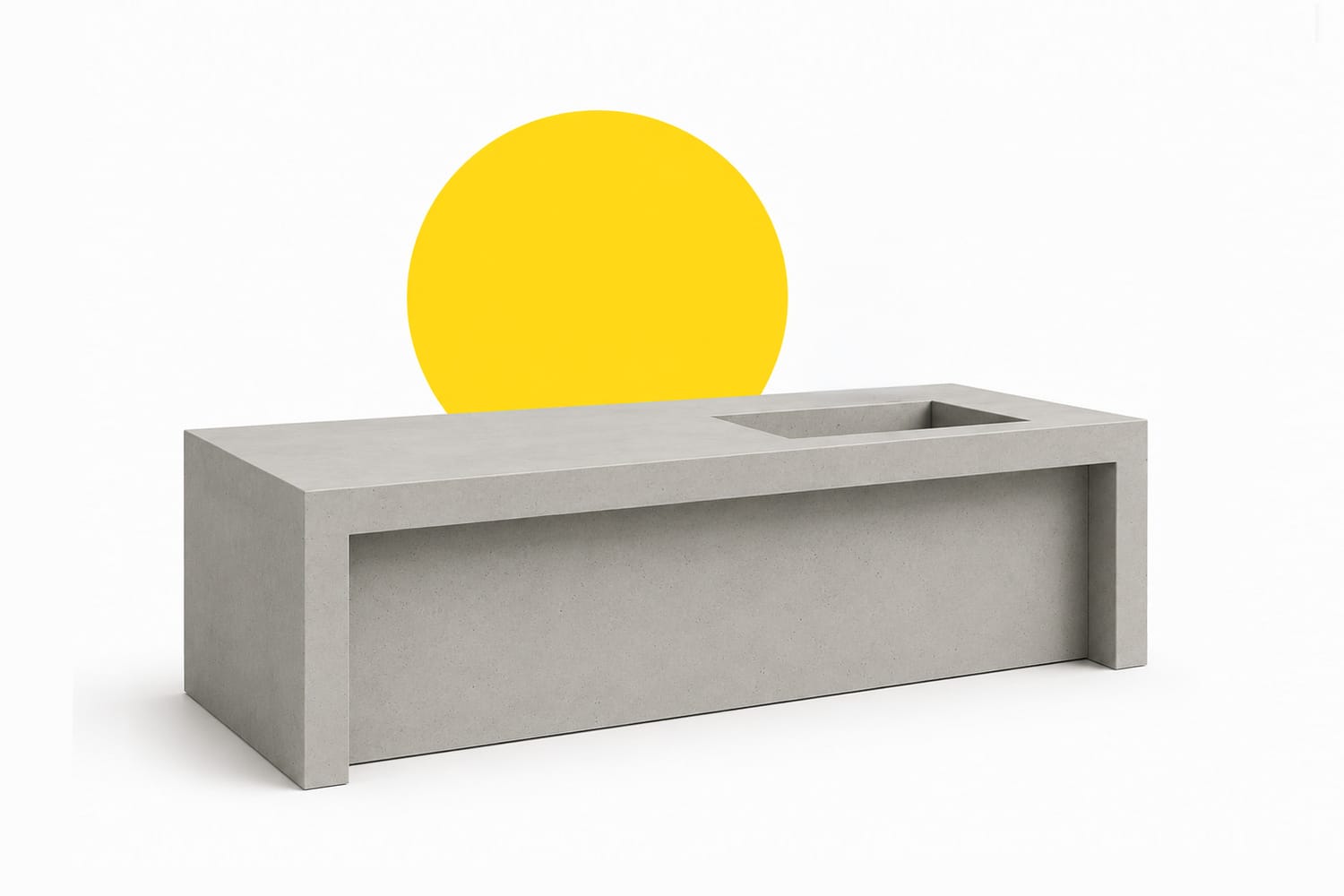 Illustration of a lightweight GFRC concrete bench supporting a heavy load, demonstrating the strength and durability of glass fibre reinforced concrete.