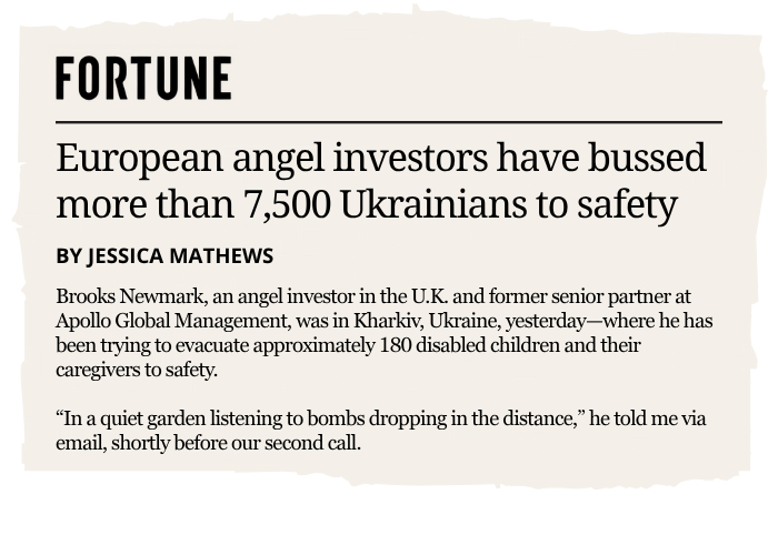 Fortune article on evacuation of Ukrainians by angel investors