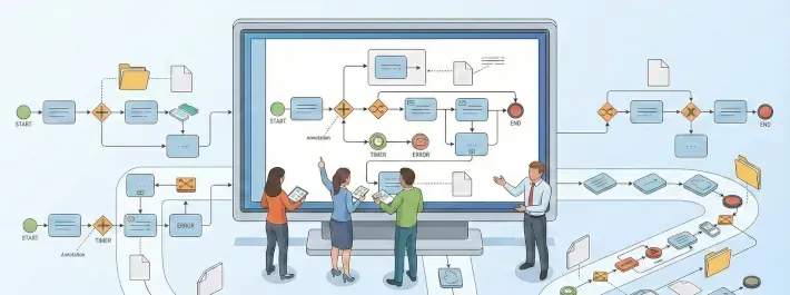 Warum BPMN lernen - Menschen vor einem Diagramm
